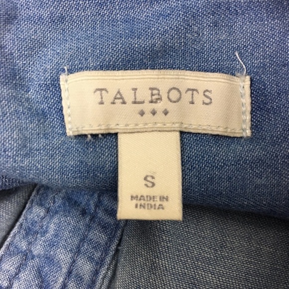 TALBOTS Top Blouse Chambray Popover Button Up Roll Tab Sleeves Minimalist Small - Picture 5 of 7